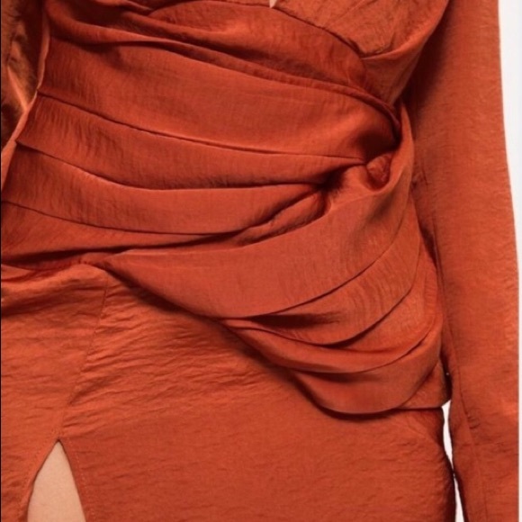 Silky Orange Missguided Dress w/ Plunging Neckline - Picture 2 of 4